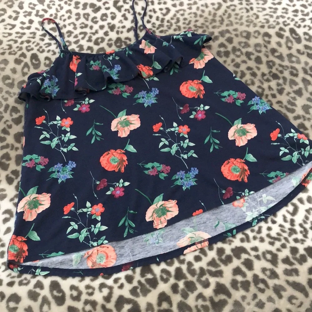 Old Navy Girls Ruffle Cami Tank Top Blue Floral size XL 14